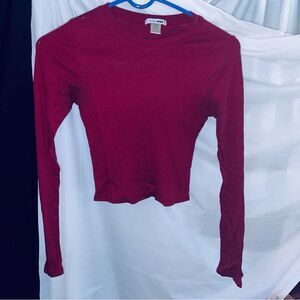 Preloved Fashion Nova Maroon Long Sleeve Crop Top Size S